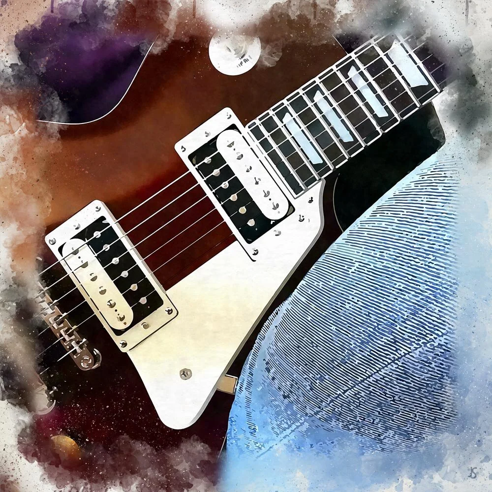 gibson les paul electric guitar close up abstract figurative painting print