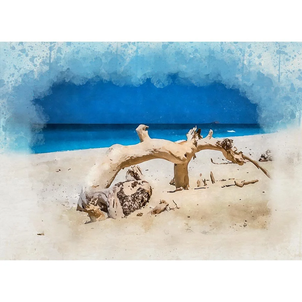 piece of driftwood on the beach abstract figurative print
