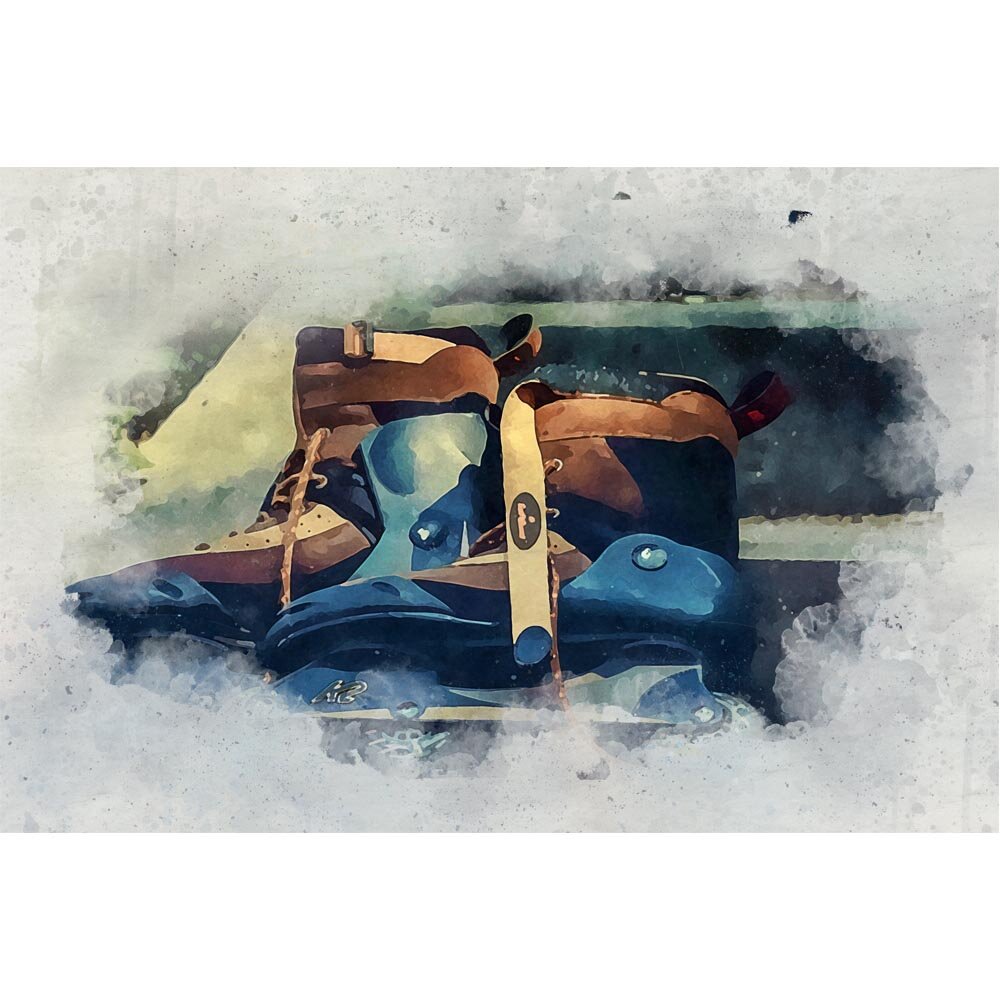 inline skates on stone stairs abstract figurative print
