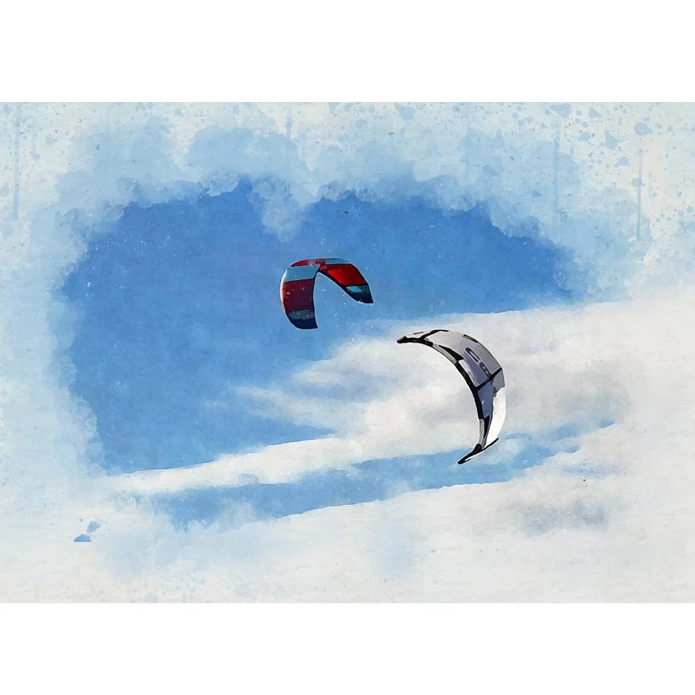two kites in the sky abstract figurative print