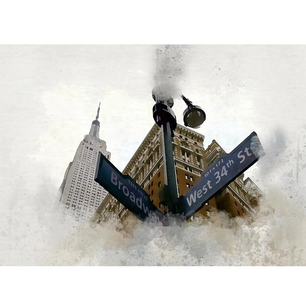 new york city broadway street sign billboard abstract figurative print