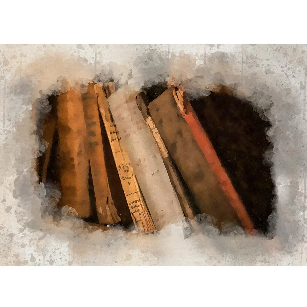 antique books on a shelf abstract figurative print
