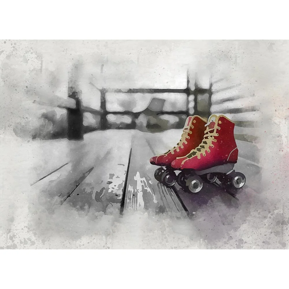 roller skates on porch abstract figurative print