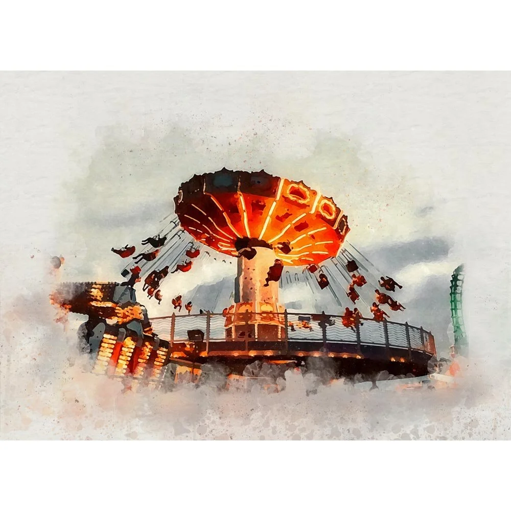 fairground whirligig evening abstract figurative print