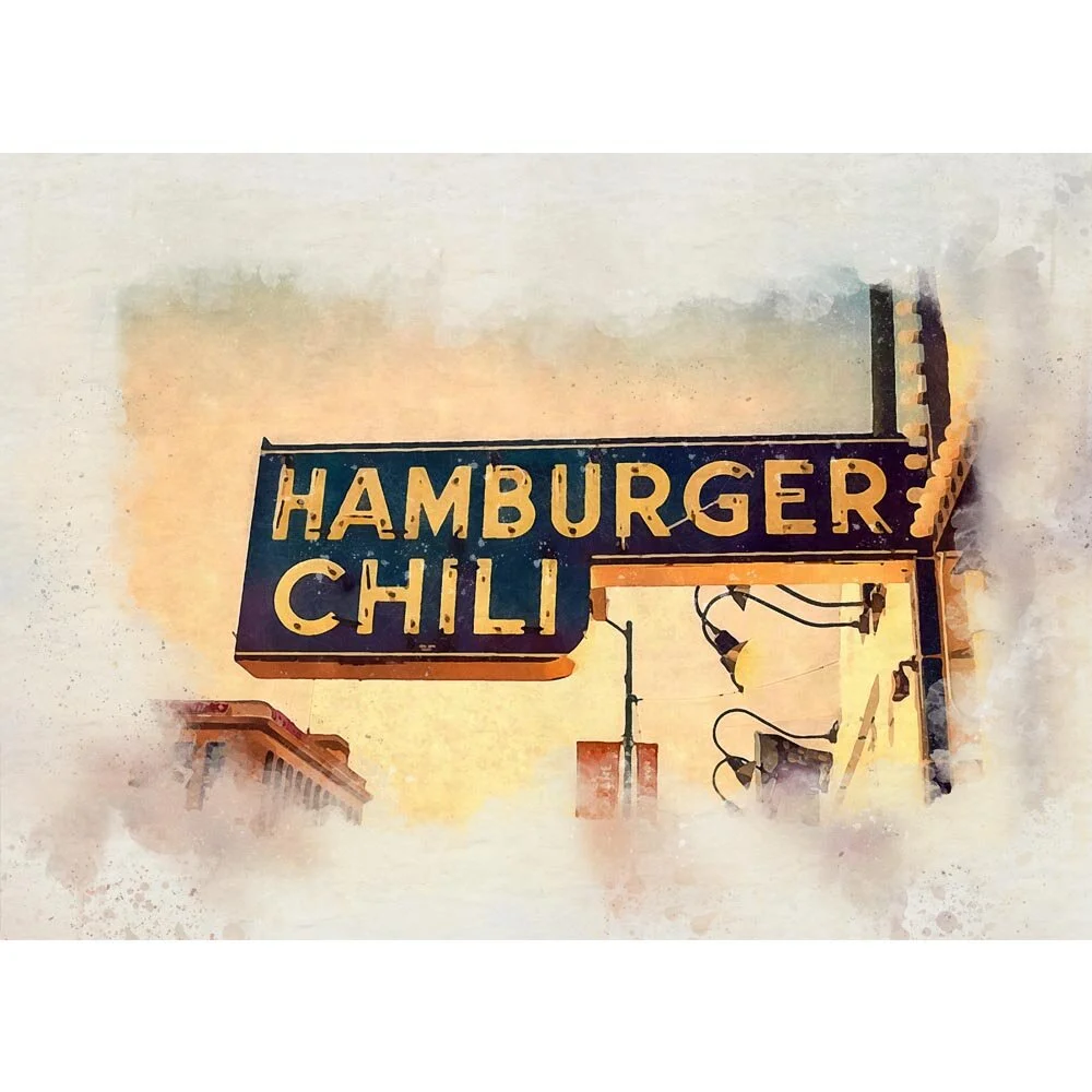 hamburger chili sign abstract figurative print