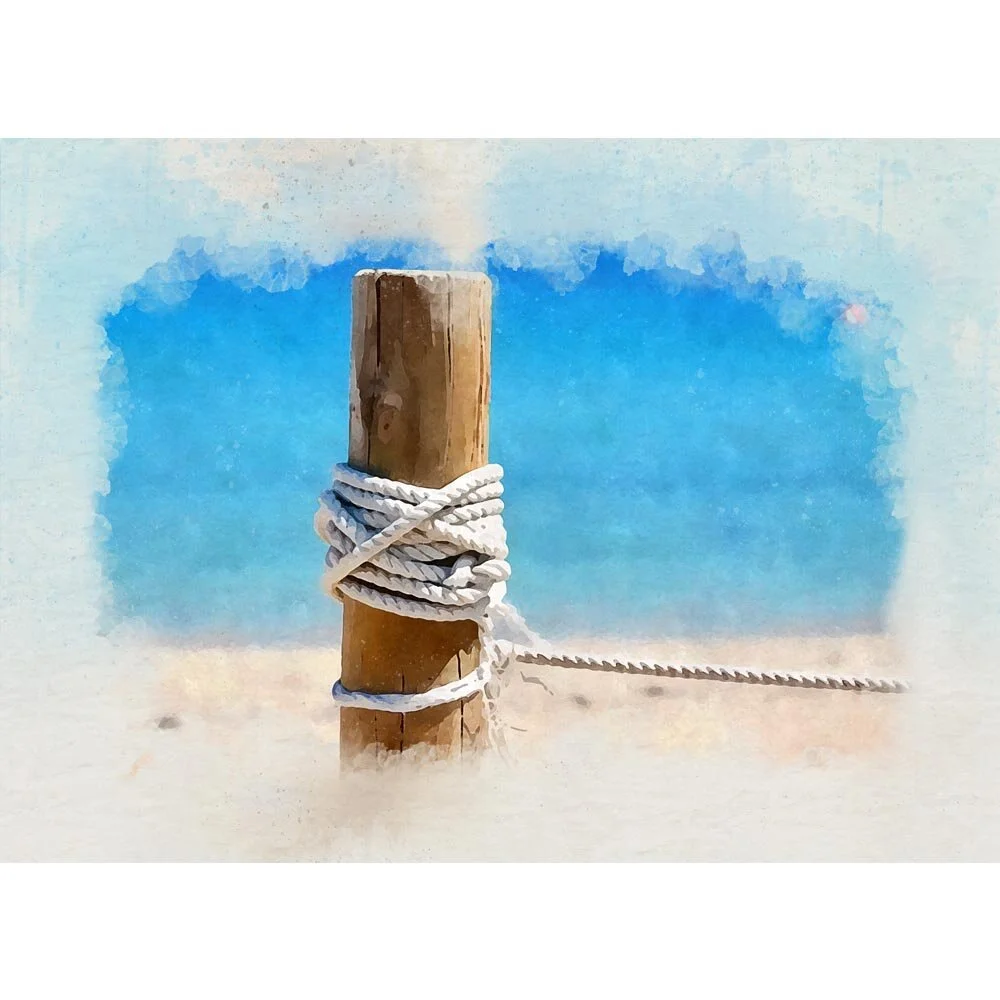 pole with rope on the beach abstract figurative print