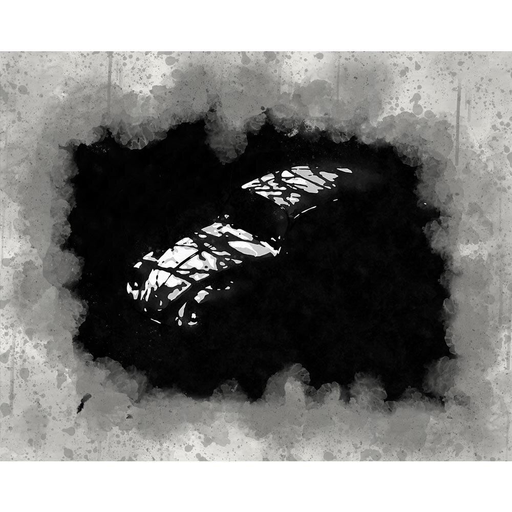 volkswagen beetle in hard shadows black &amp; white abstract figurative print