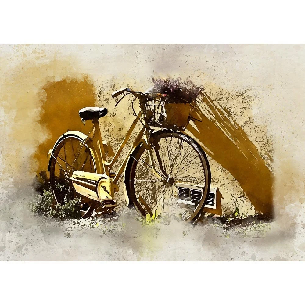bicycle wall basket lavender abstract figurative print