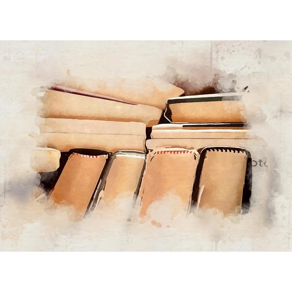 messy stack of books abstract figurative print