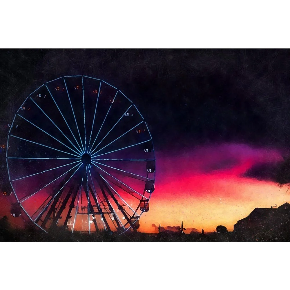 fairground ferris wheel sunset abstract figurative print