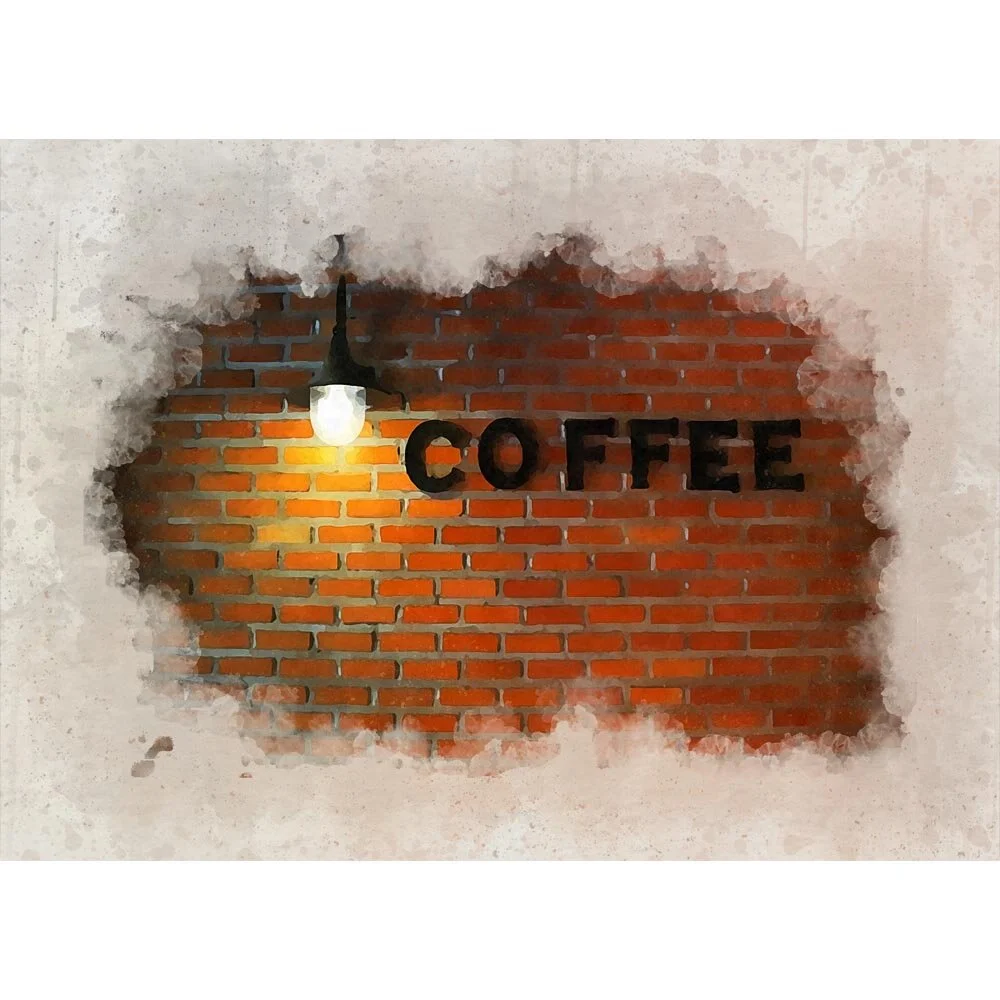 coffee sign on a brick wall abstract figurative print