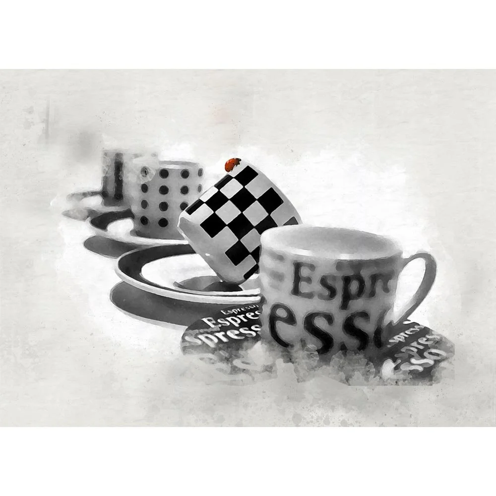 espresso cups with ladybug abstract figurative print