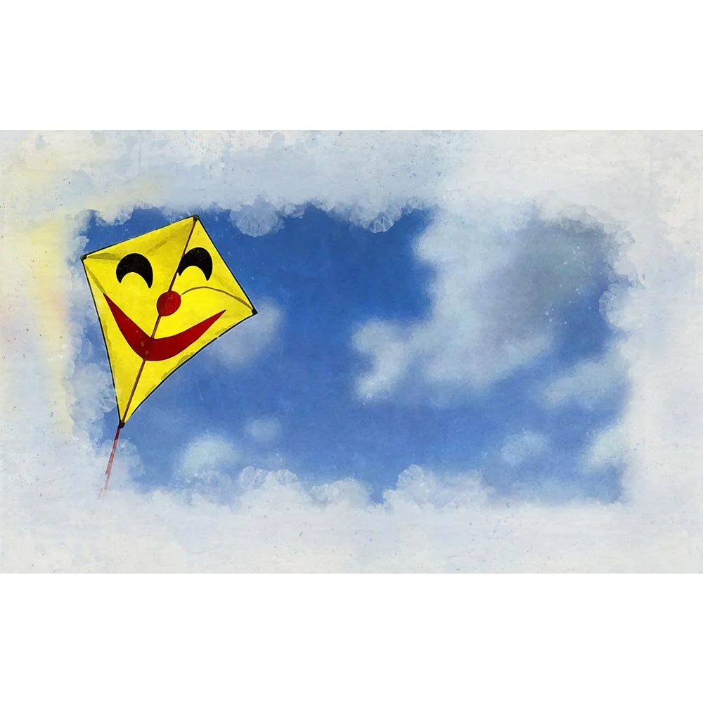 happy funny yellow kite abstract figurative print