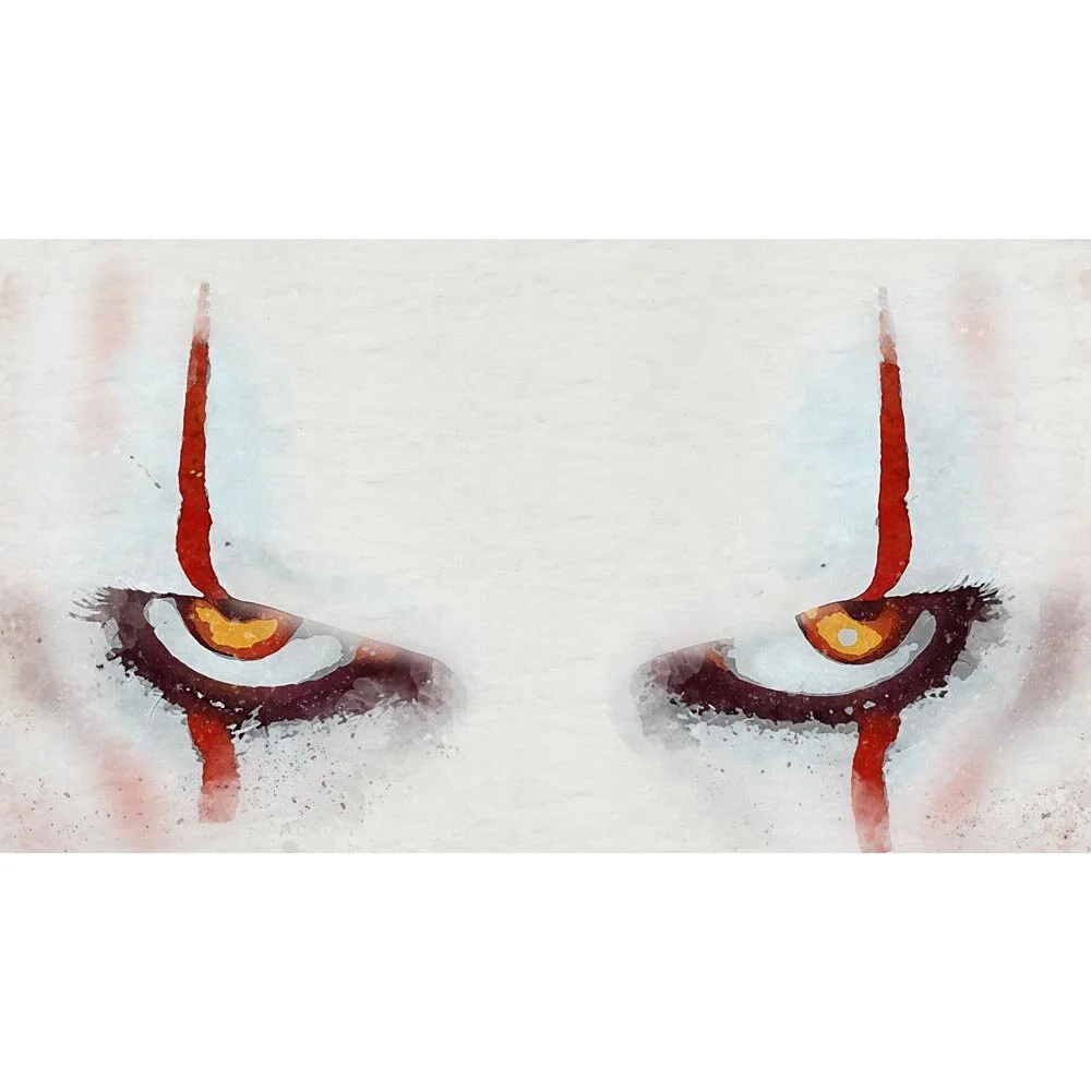 spooky eyes red and white face paint abstract figurative print
