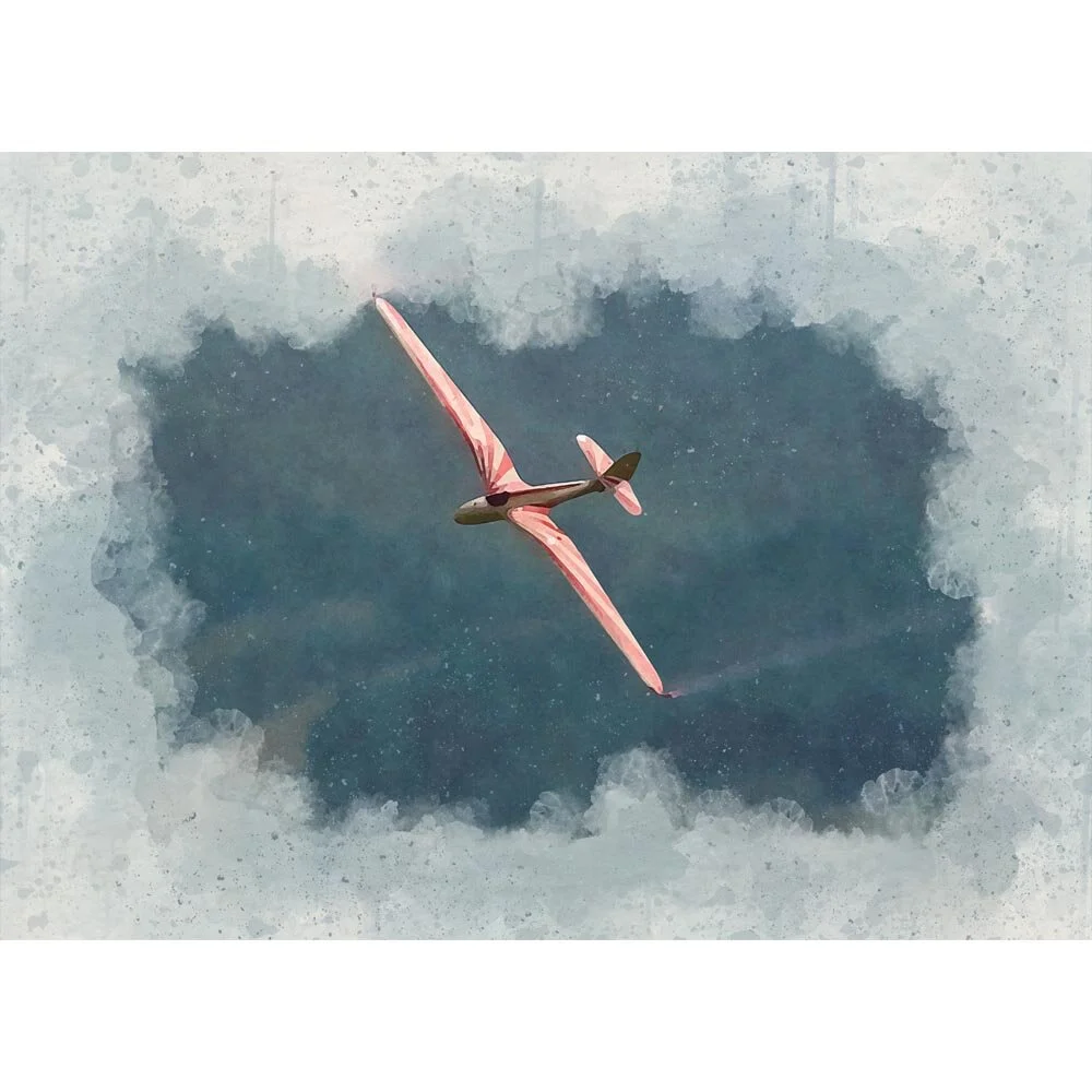 glider red smoke aerobatics abstract figurative art print