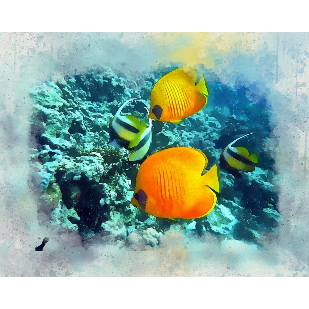 tropical fish coral reef abstract figurative painting print