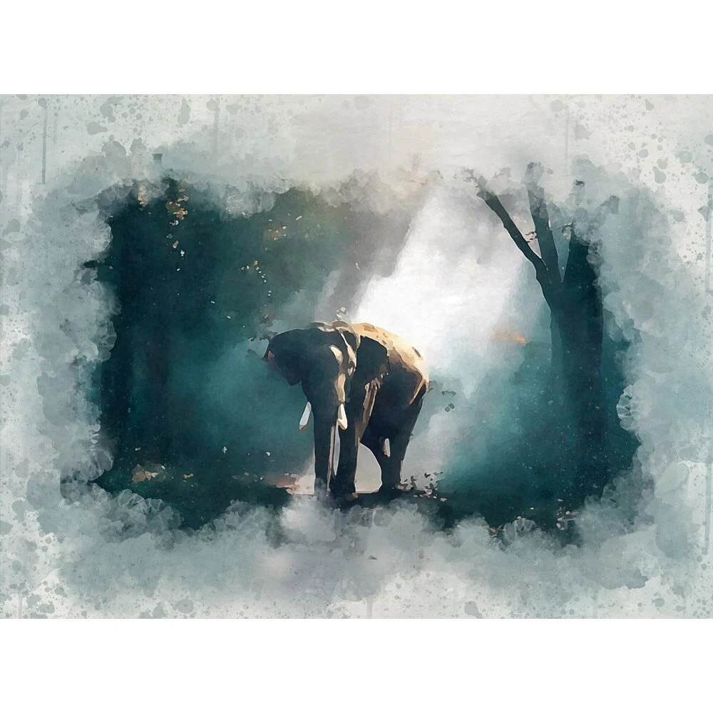 lone elephant in jungle abstract figurative painting print