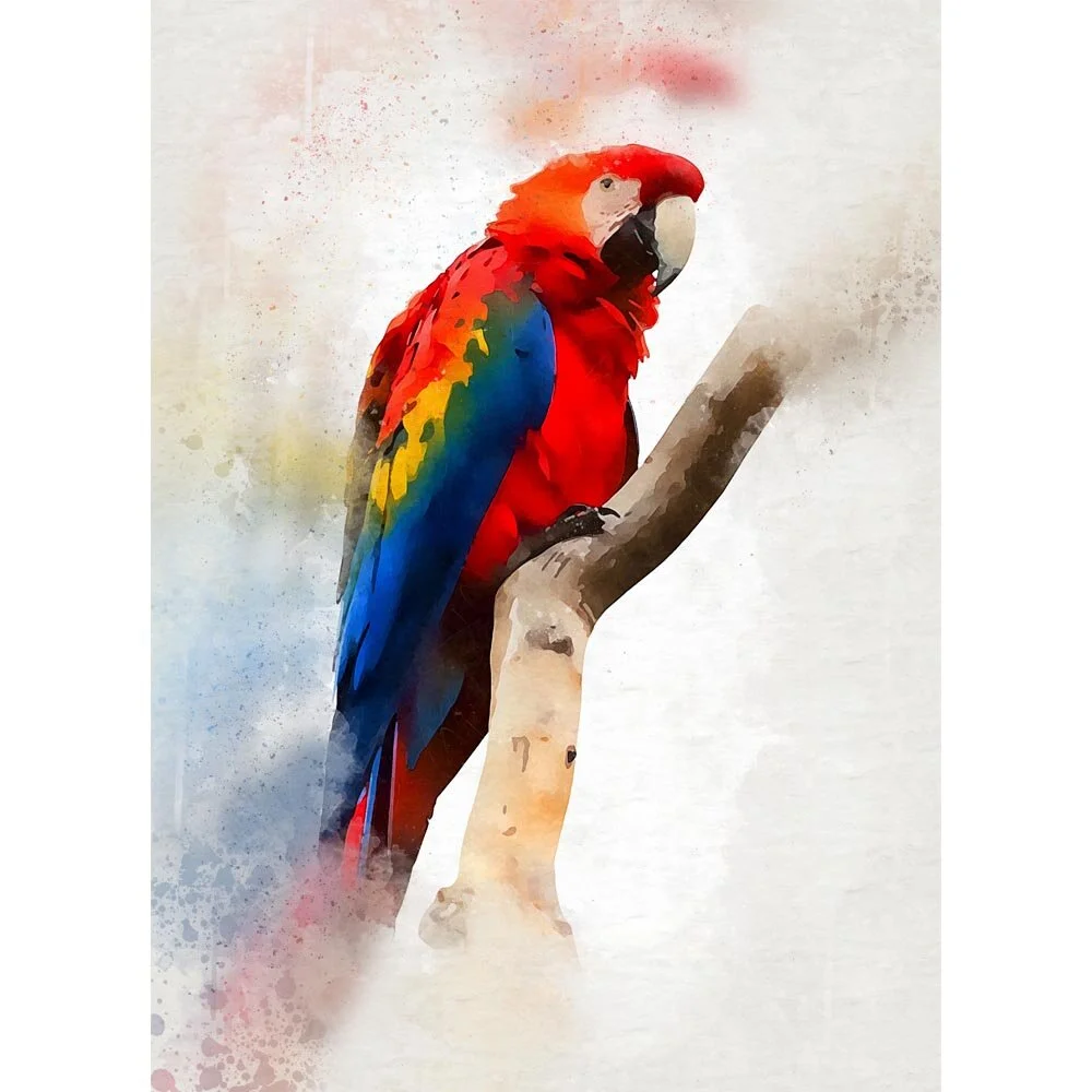 macaw on a branch white background abstract figurative painting print