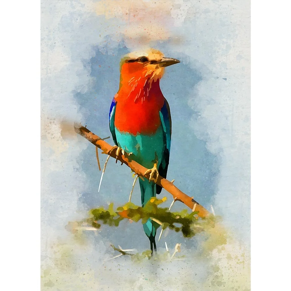 forked roller on a branch abstract figurative painting print