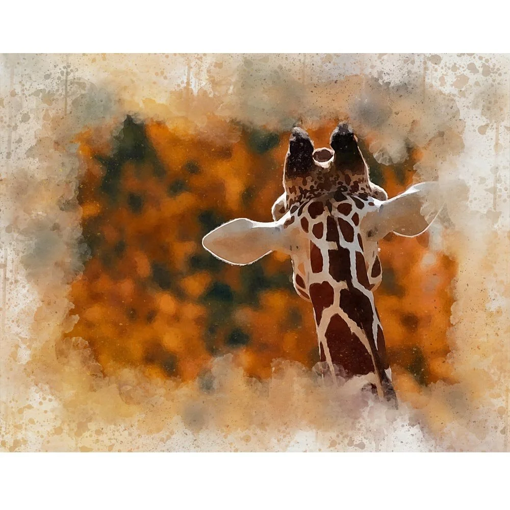 giraffe head backside close up abstract figurative painting print