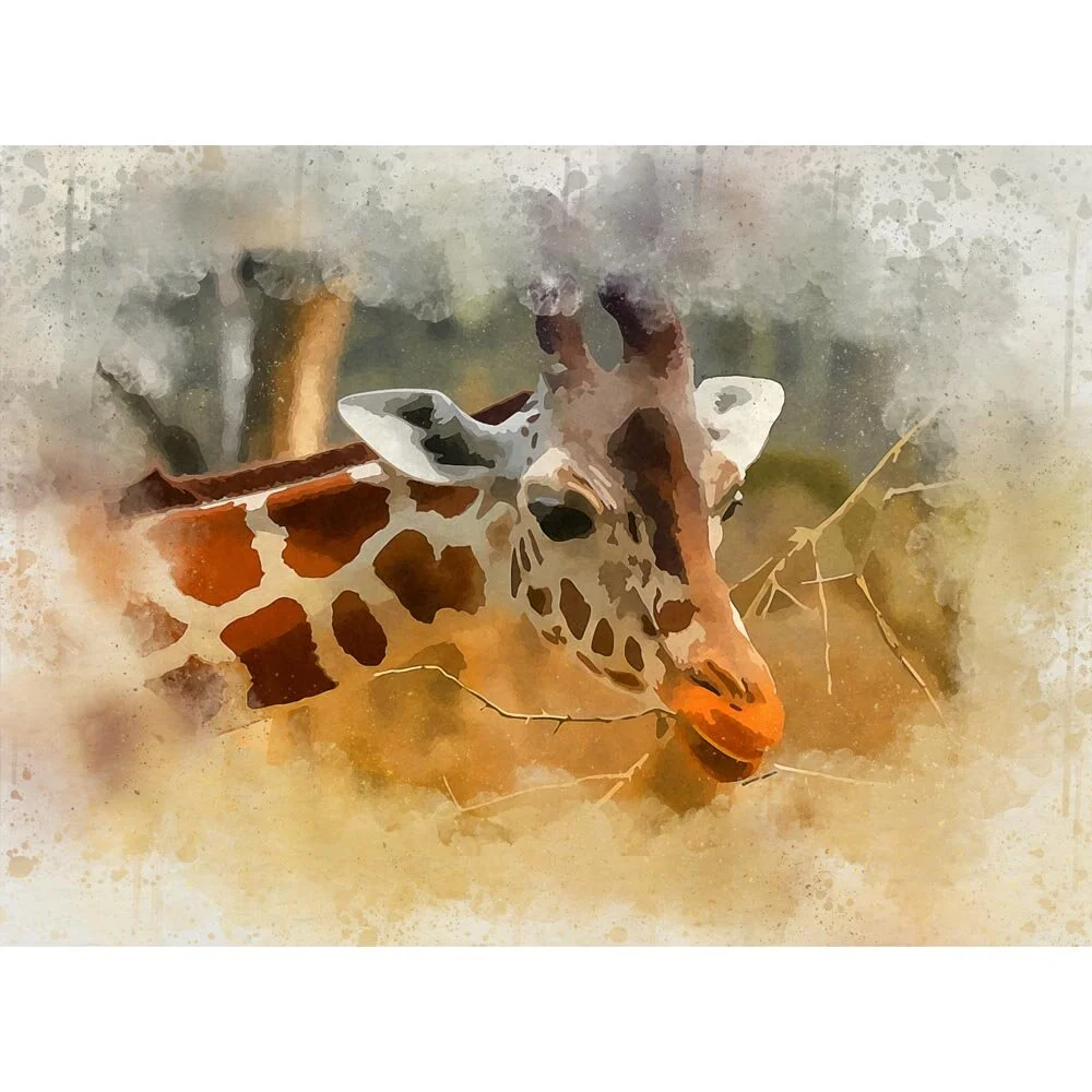 giraffe eating head close up abstract figurative painting print
