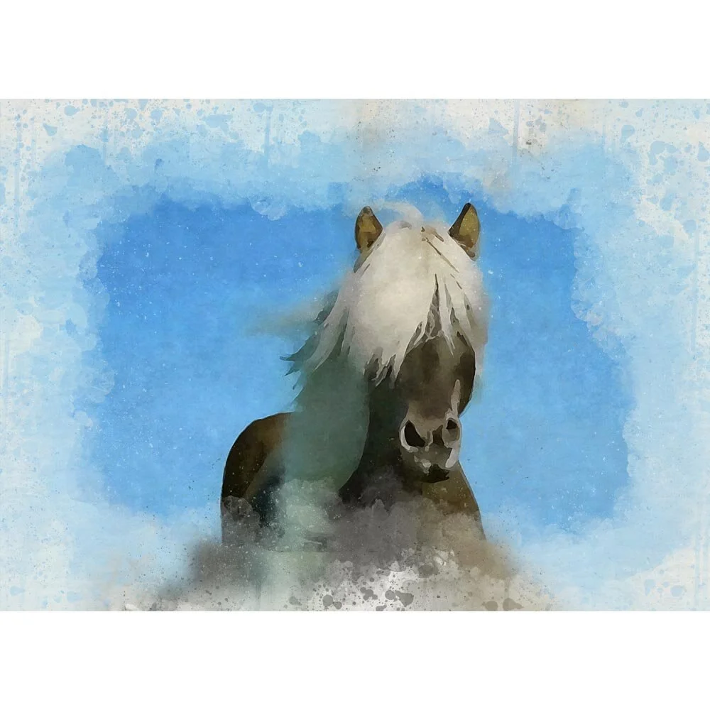 grey iceland pony  with white mane abstract figurative painting print