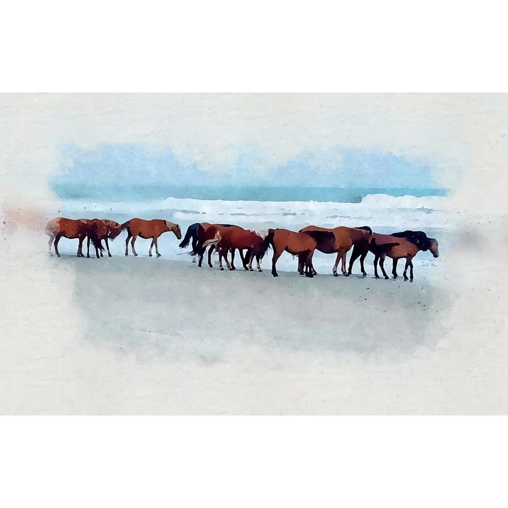herd of horses on the beach abstract figurative painting print