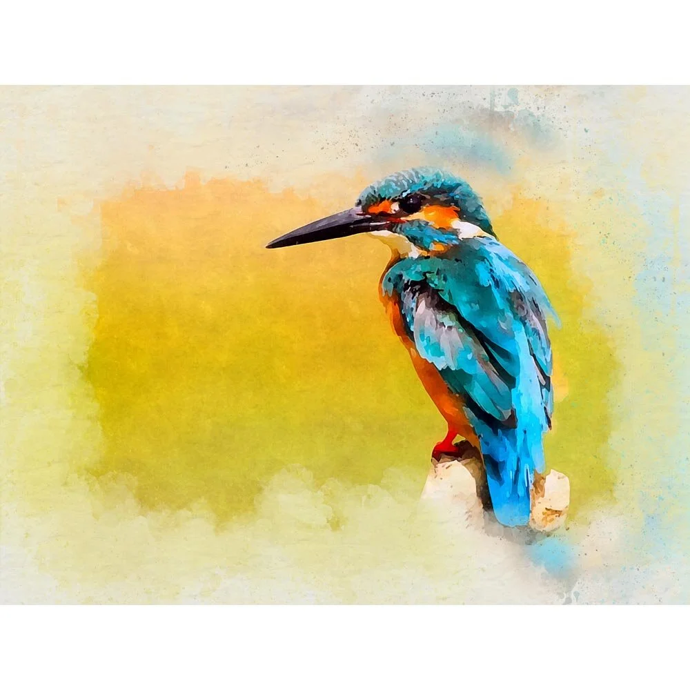 kingfisher on a branch abstract figurative painting print