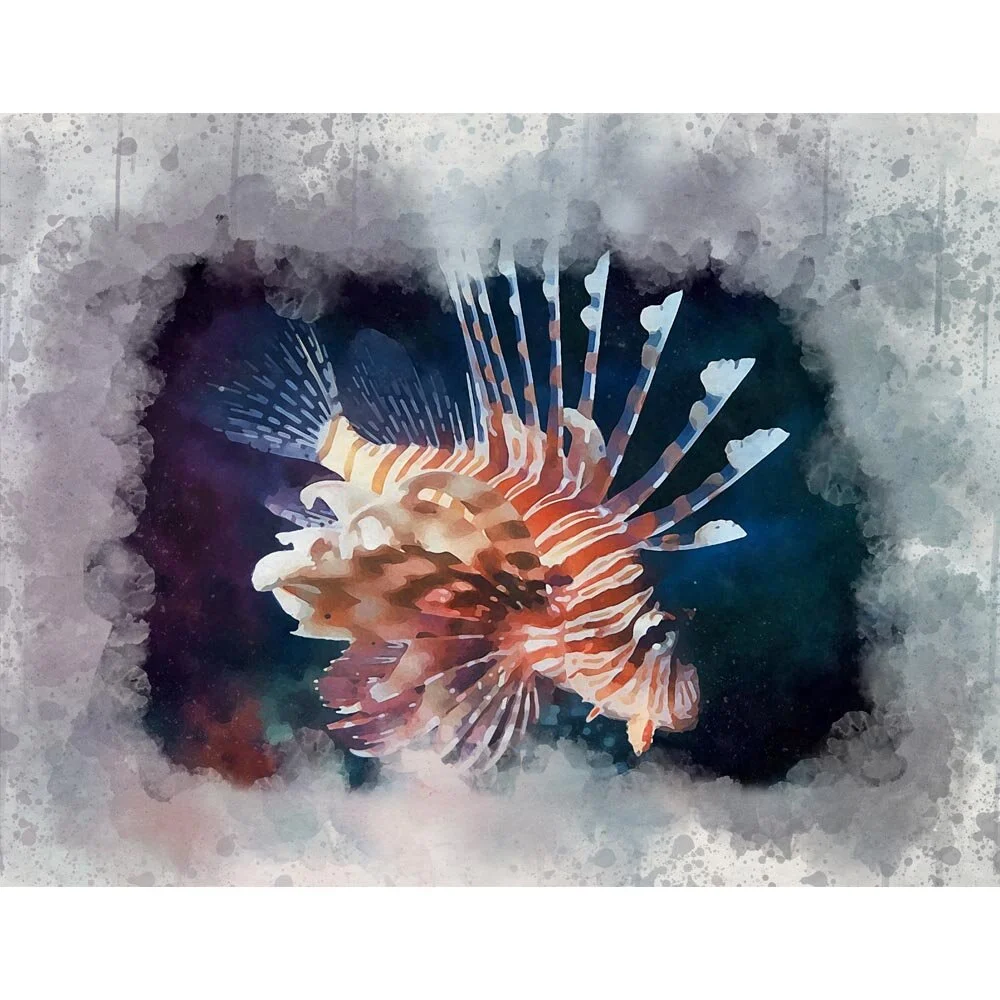 lionfish in a coral reef abstract figurative painting print