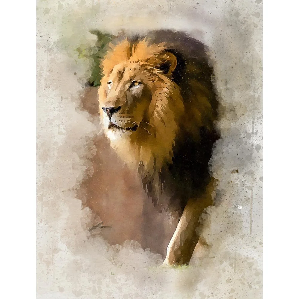 lion strolling around abstract figurative painting print