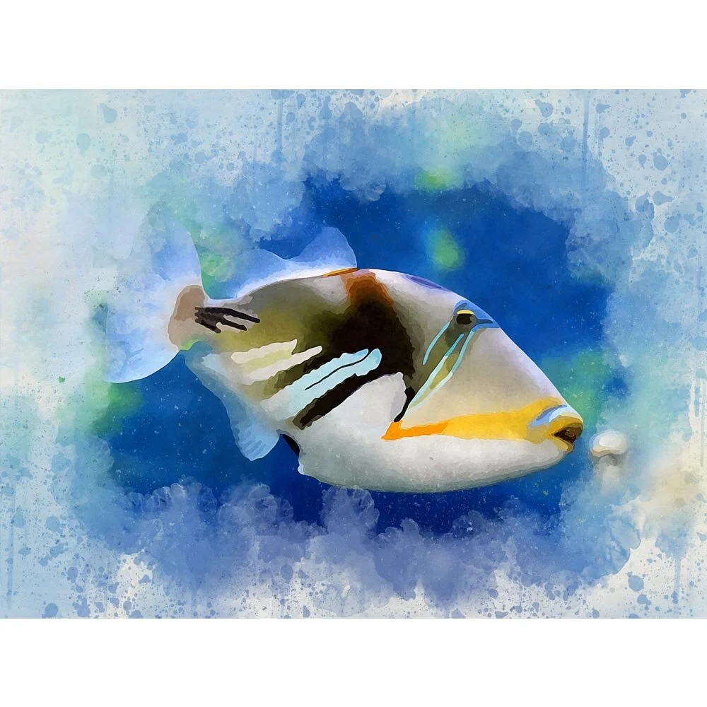 tropical triggerfish in a coral reef abstract figurative painting print
