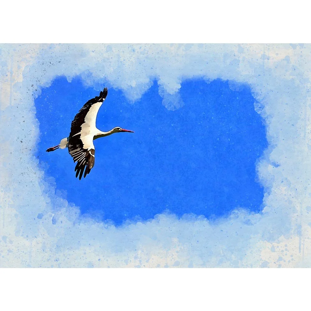 stork in flight deep blue sky abstract figurative painting print