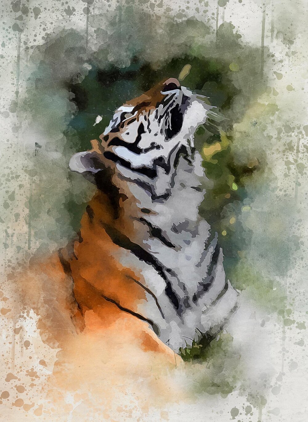 bengal tiger looking up abstract figurative painting print — JS-ART