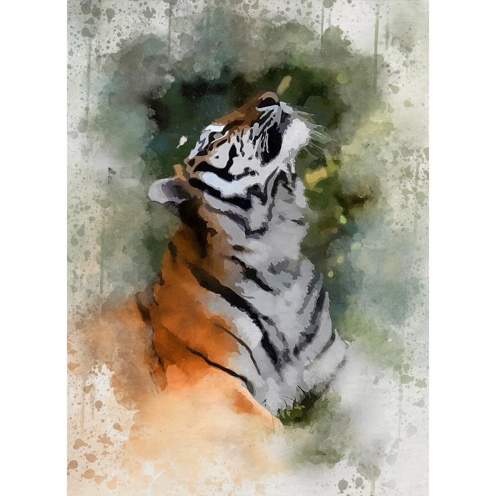 bengal tiger looking up abstract figurative painting print