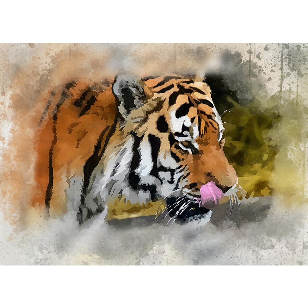 siberian tiger licking its lips abstract figurative painting print