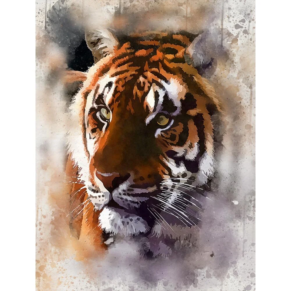 bengal tiger head close up abstract figurative painting print