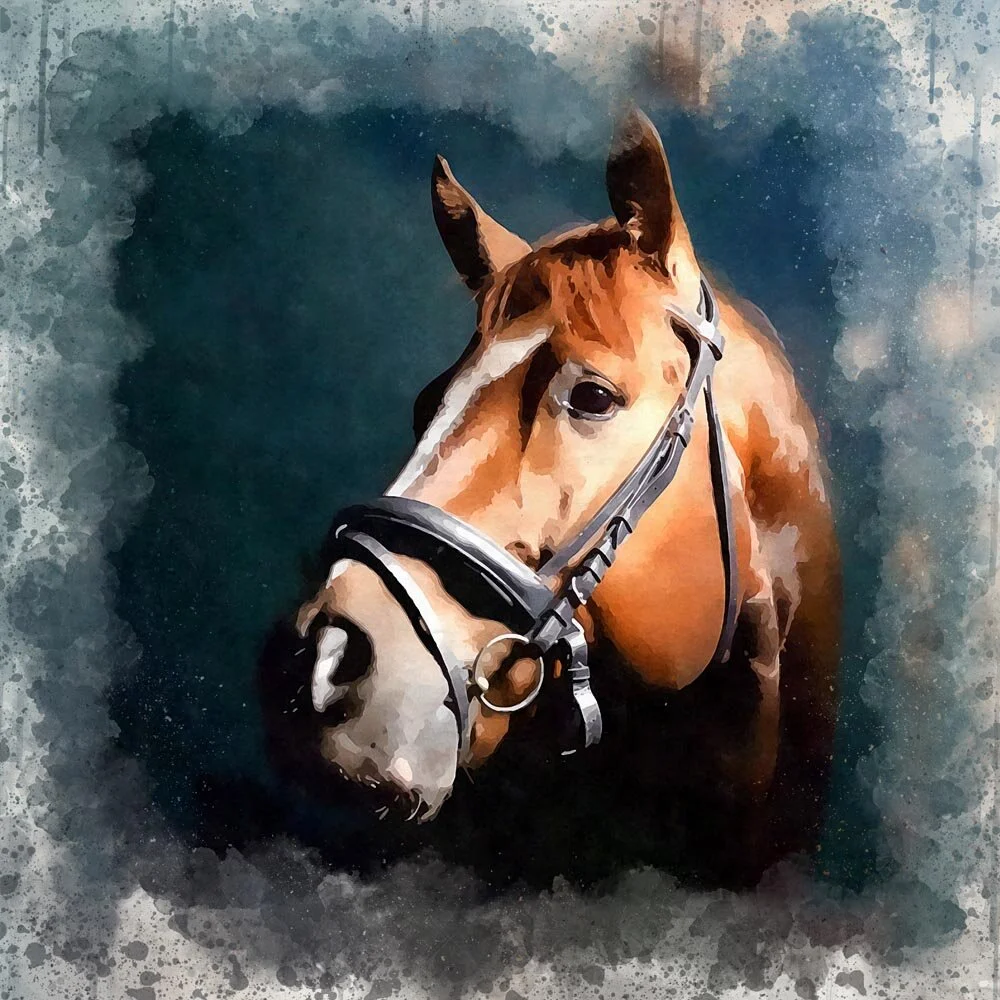 chestnut horse portrait abstract figurative painting print