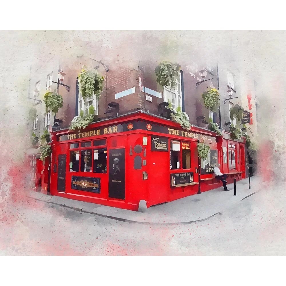 traditional irish pub temple bar dublin ireland abstract figurative painting print