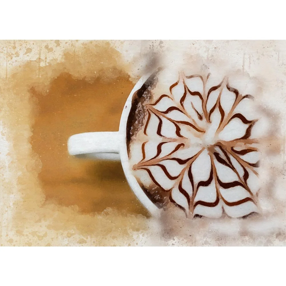 cup of cappuccino with latte art abstract figurative painting print