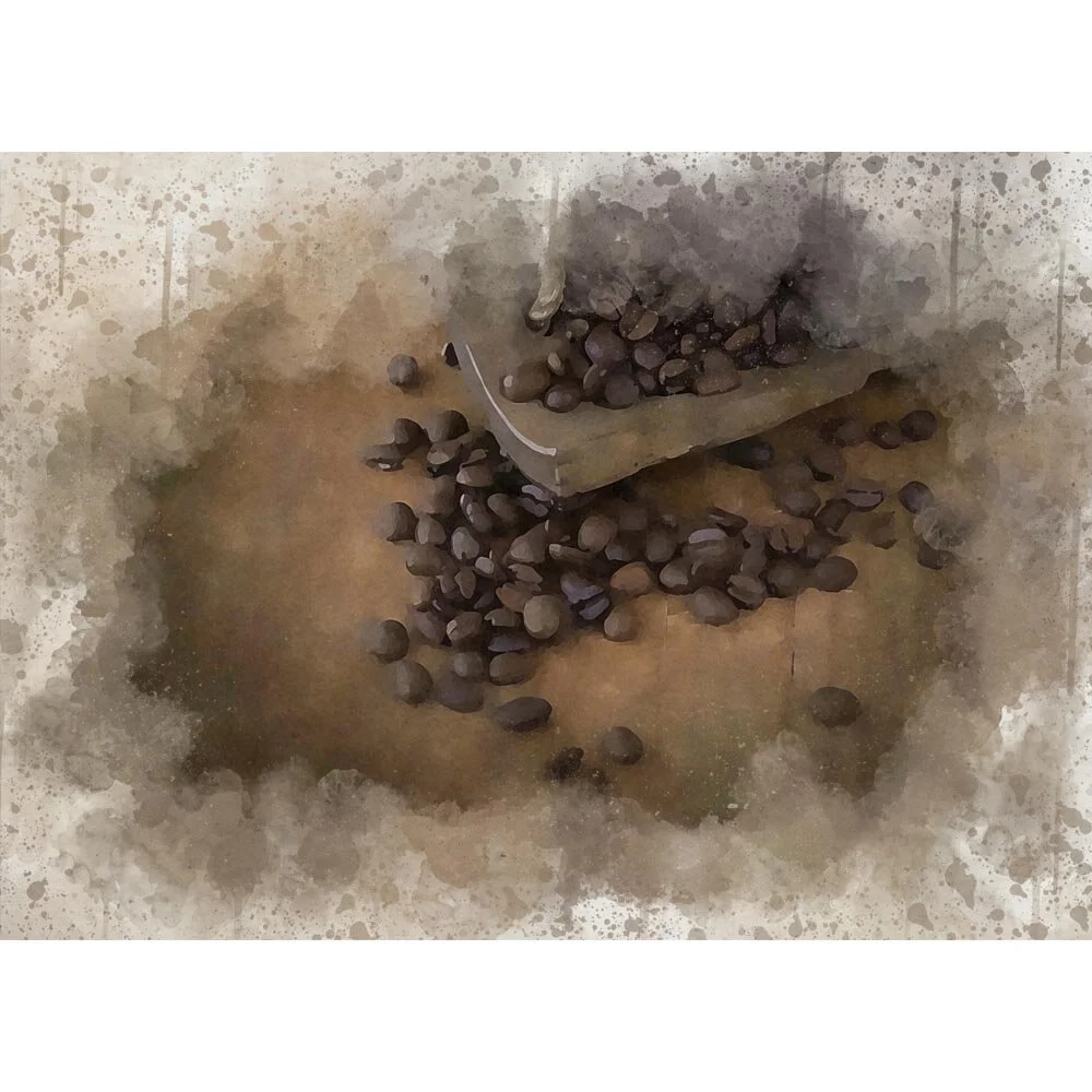 coffee beans with wooden scoop close up abstract figurative painting print