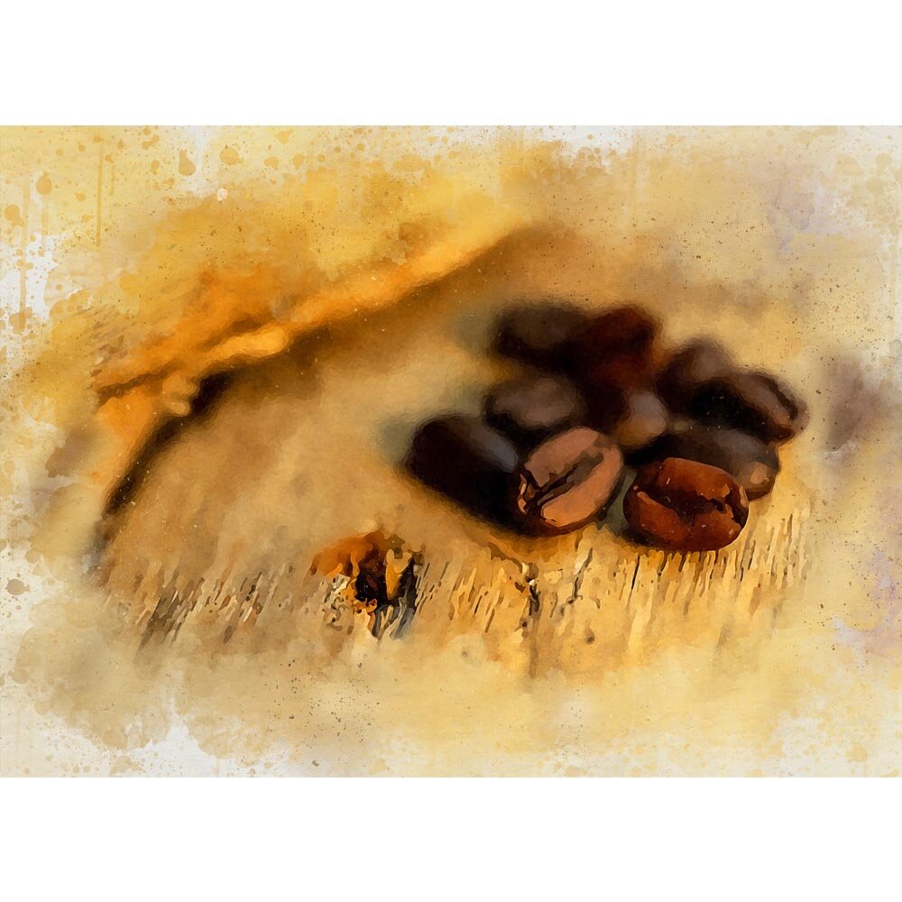 coffee beans on an antique wooden table abstract figurative painting print