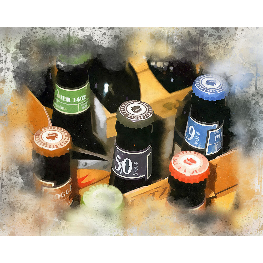 case of störtebeker beer abstract figurative painting print