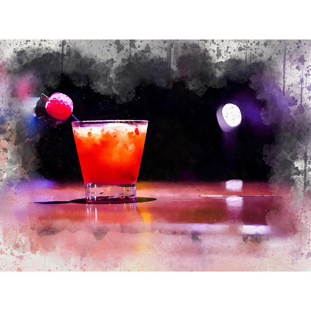 strawberry rum cocktail abstract figurative painting print