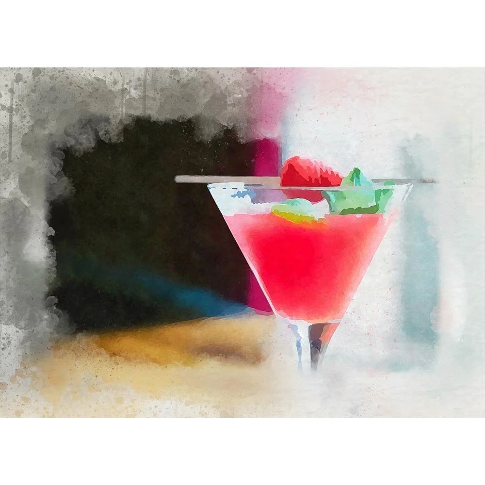 strawberry mint julep cocktail abstract figurative painting print