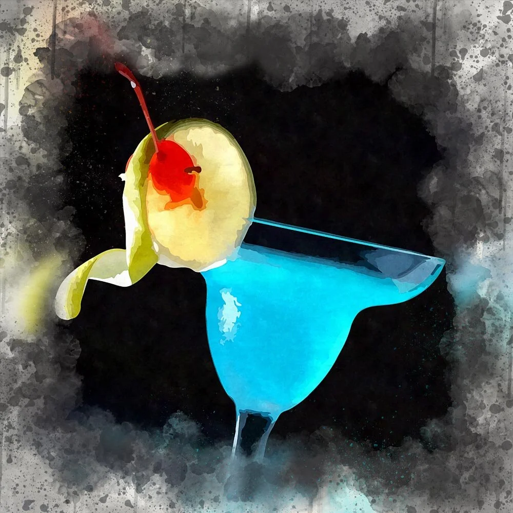 sapphire blue martini cocktail abstract figurative painting print