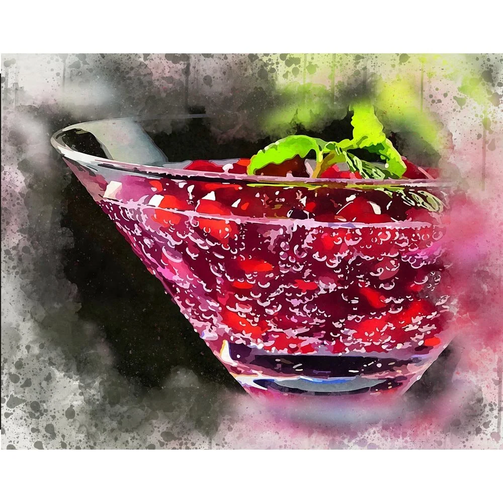 red berry champagne cocktail abstract figurative painting print