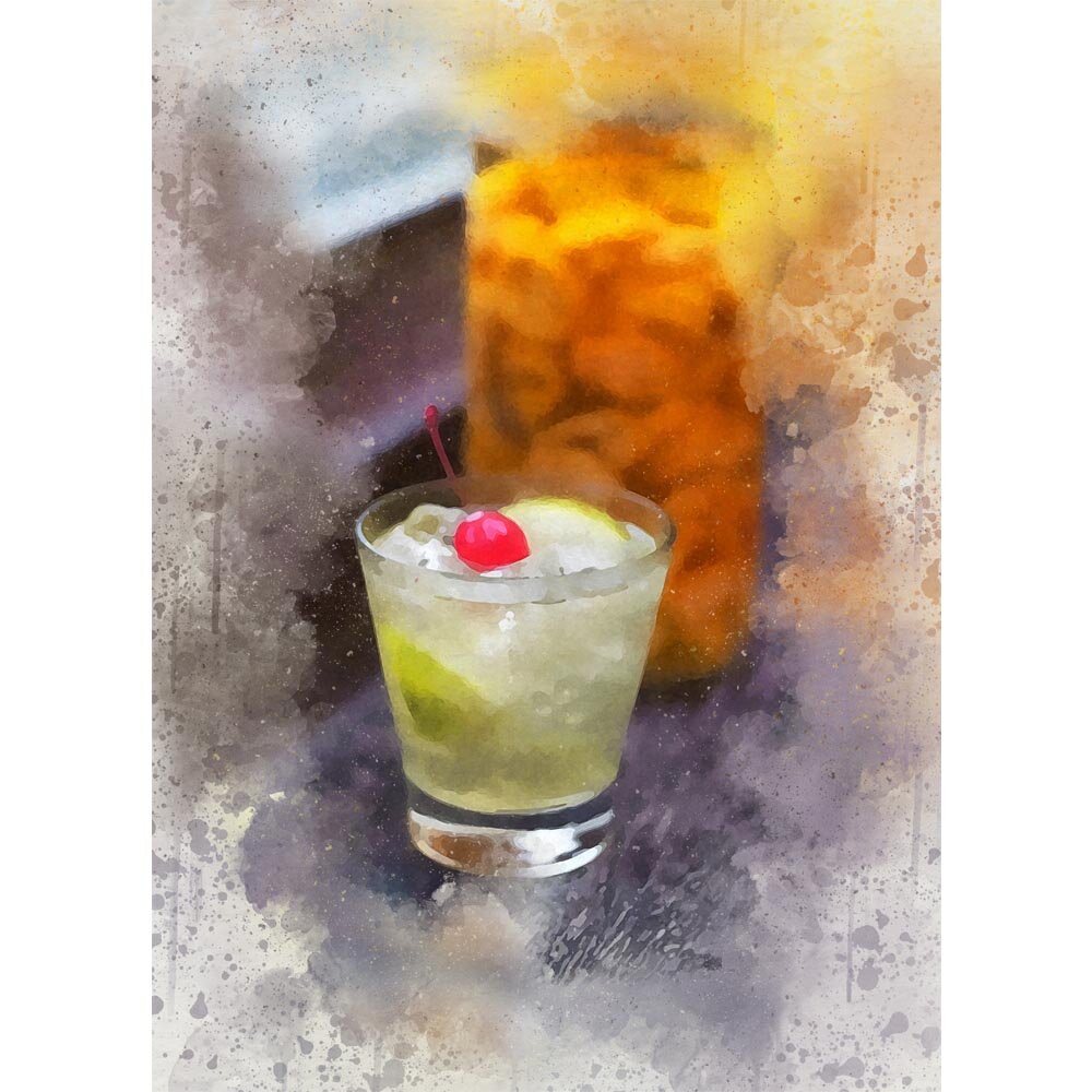 tom collins cocktail on a wooden table abstract figurative painting print
