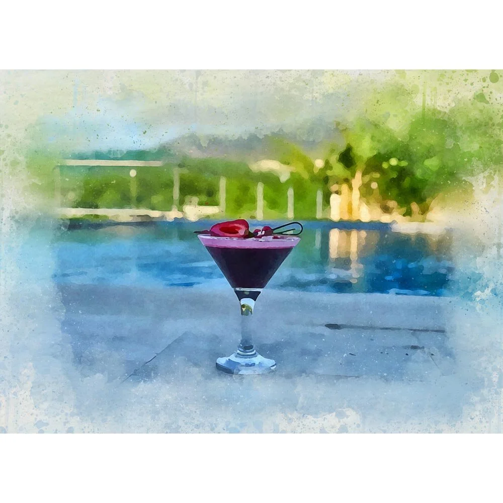 frozen strawberry daiquiri cocktail at at pool abstract figurative painting print