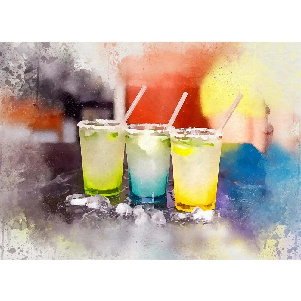 three sunny lemonades in a row abstract figurative painting print