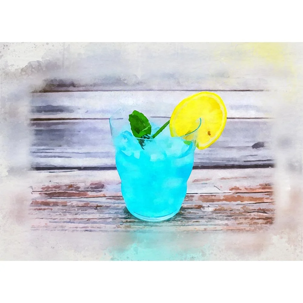 blue daiquiri cocktail on a wooden table abstract figurative painting print
